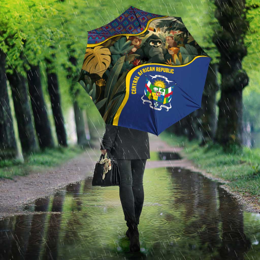 Central African Republic Umbrella with Jungle Animal Design and National Emblem Pattern - Wonder Print Shop