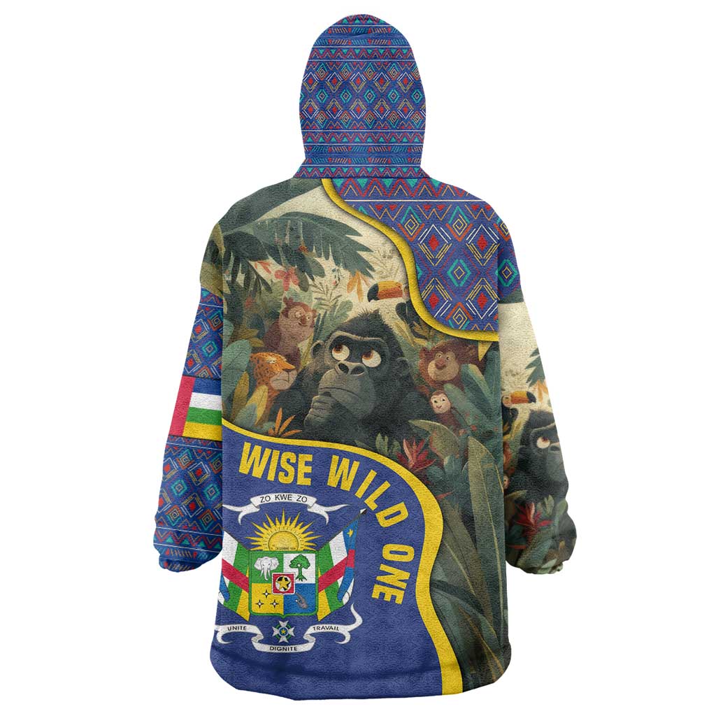 Central African Republic Wearable Blanket Hoodie with Jungle Animal Design and National Emblem Pattern - Wonder Print Shop