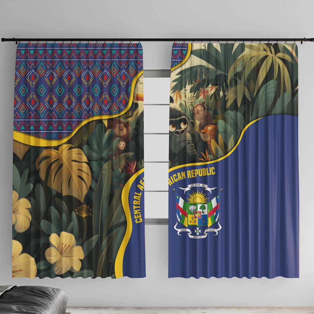 Central African Republic Window Curtain with Jungle Animal Design and National Emblem Pattern - Wonder Print Shop
