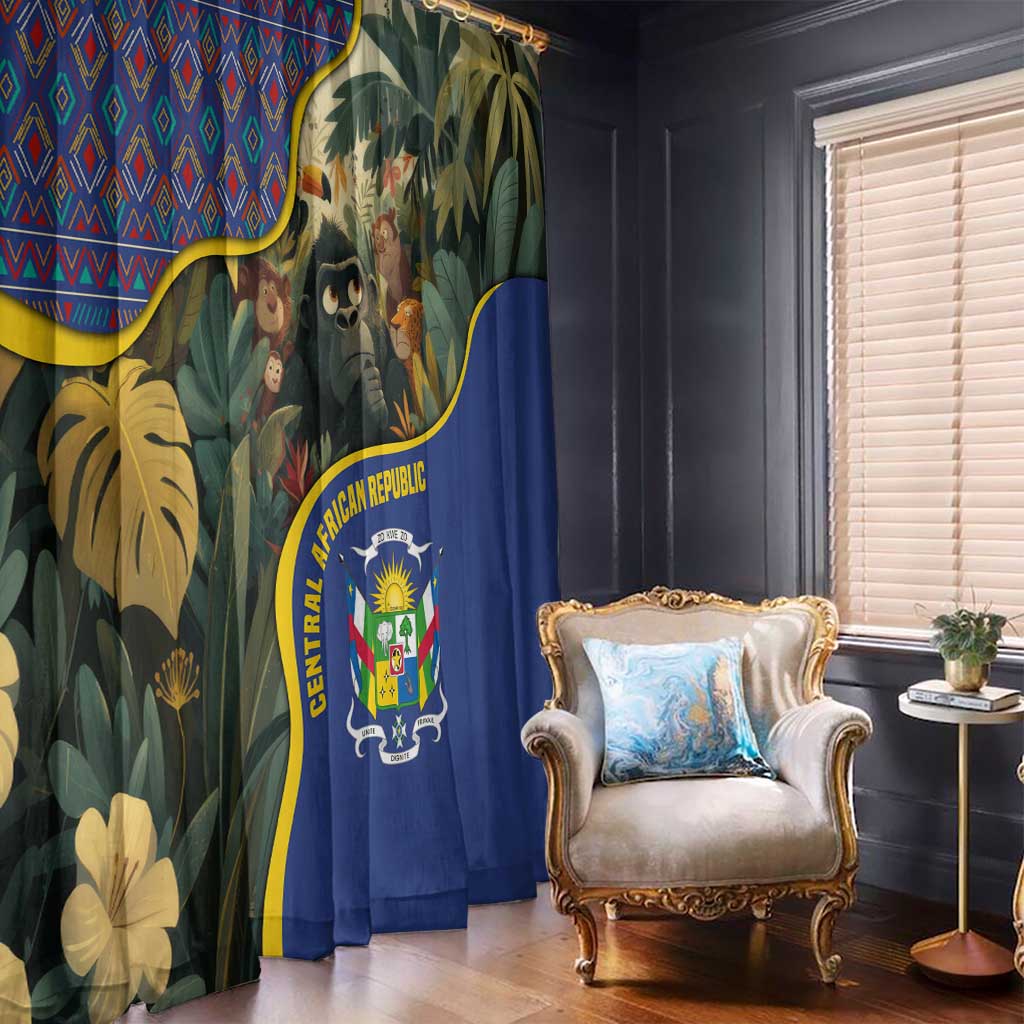 Central African Republic Window Curtain with Jungle Animal Design and National Emblem Pattern - Wonder Print Shop