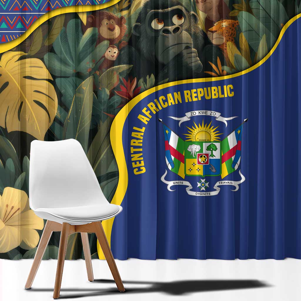 Central African Republic Window Curtain with Jungle Animal Design and National Emblem Pattern - Wonder Print Shop