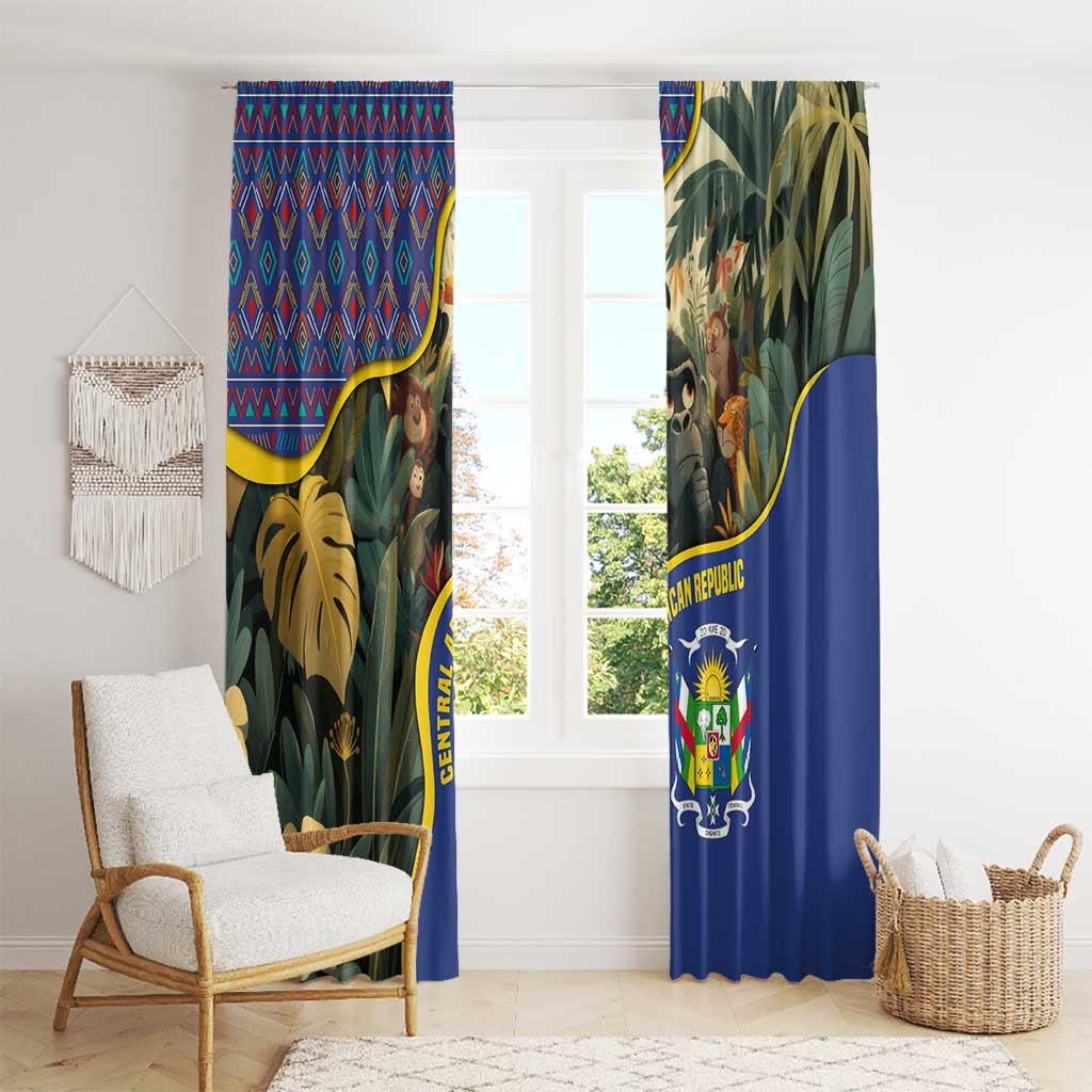 Central African Republic Window Curtain with Jungle Animal Design and National Emblem Pattern - Wonder Print Shop