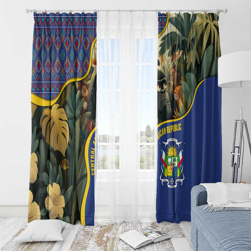 Central African Republic Window Curtain with Jungle Animal Design and National Emblem Pattern - Wonder Print Shop