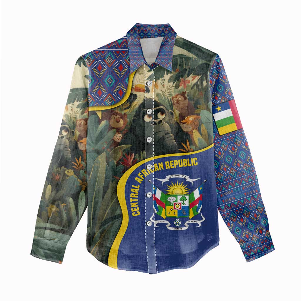 Central African Republic Women Casual Shirt with Jungle Animal Design and National Emblem Pattern - Wonder Print Shop