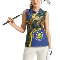 Central African Republic Women Sleeveless Polo Shirt with Jungle Animal Design and National Emblem Pattern - Wonder Print Shop