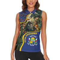 Central African Republic Women Sleeveless Polo Shirt with Jungle Animal Design and National Emblem Pattern - Wonder Print Shop