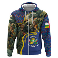 Central African Republic Zip Hoodie with Jungle Animal Design and National Emblem Pattern - Wonder Print Shop