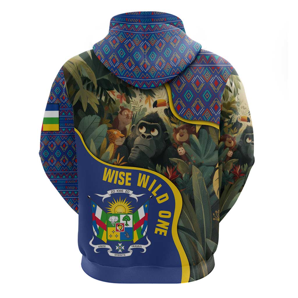 Central African Republic Zip Hoodie with Jungle Animal Design and National Emblem Pattern - Wonder Print Shop