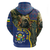 Central African Republic Zip Hoodie with Jungle Animal Design and National Emblem Pattern - Wonder Print Shop