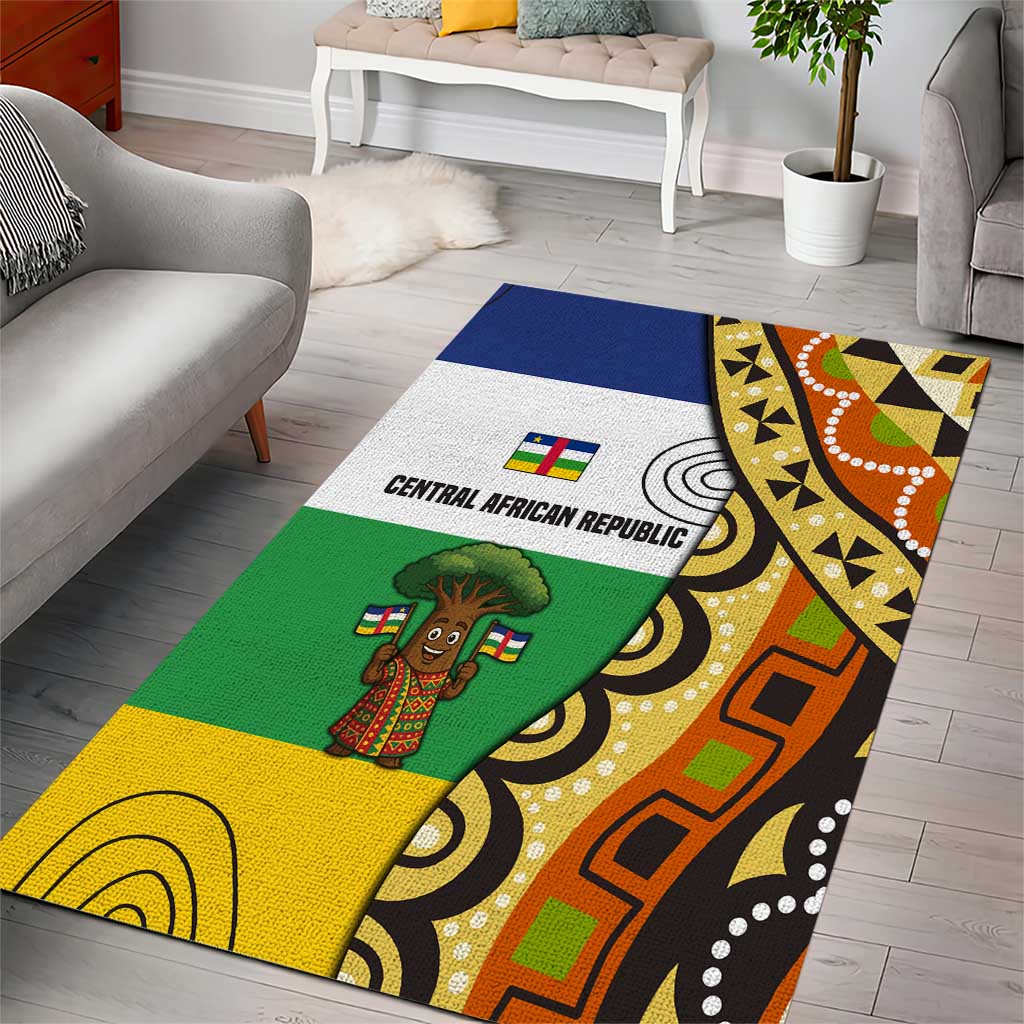 Central African Republic Area Rug with Cartoon Baobab Design and Flag Pattern - Wonder Print Shop