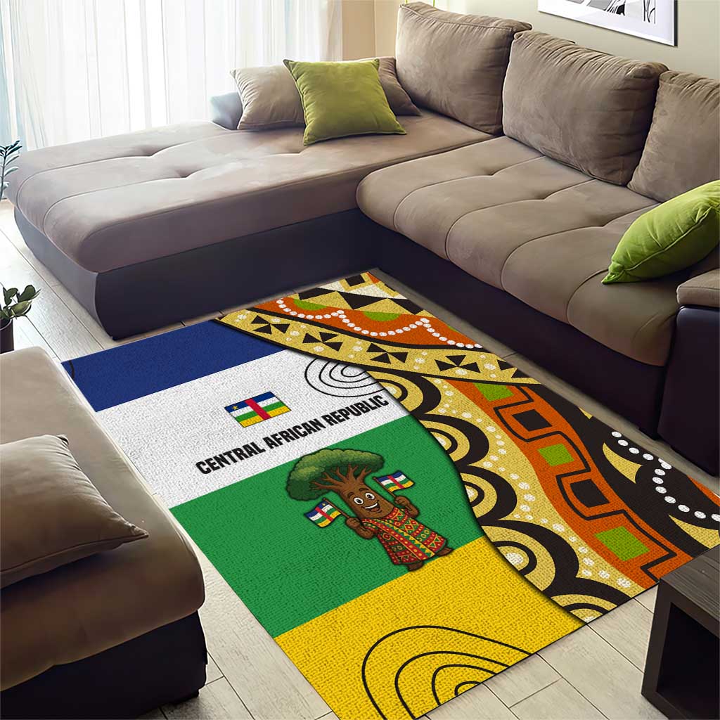 Central African Republic Area Rug with Cartoon Baobab Design and Flag Pattern - Wonder Print Shop