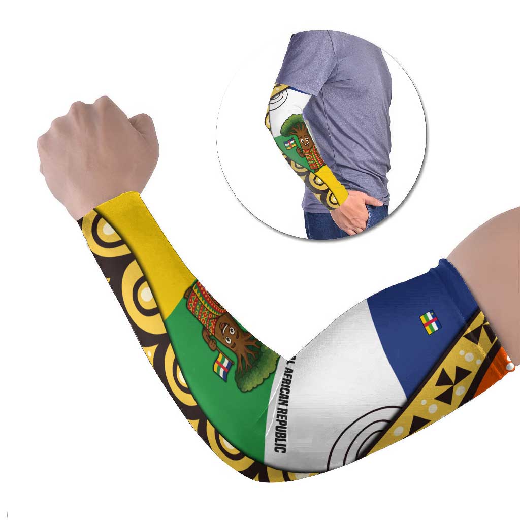 Central African Republic Arm Sleeves with Cartoon Baobab Design and Flag Pattern - Wonder Print Shop