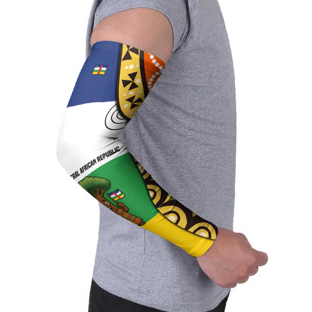 Central African Republic Arm Sleeves with Cartoon Baobab Design and Flag Pattern - Wonder Print Shop