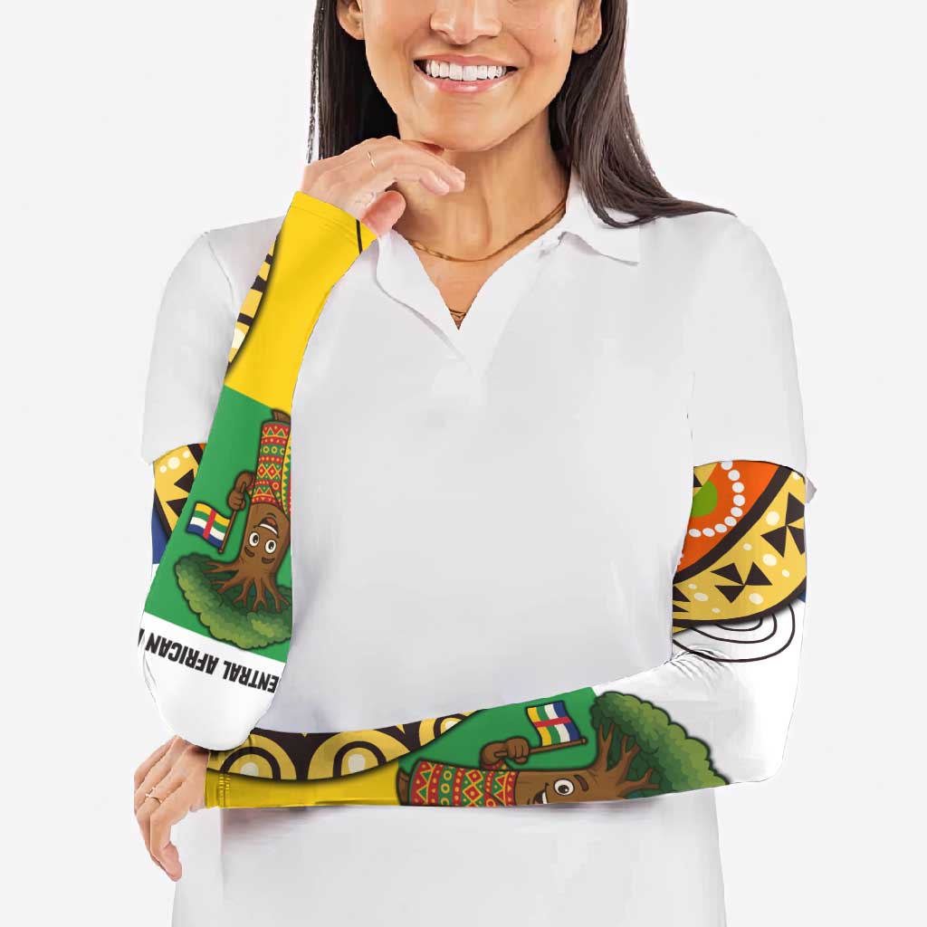 Central African Republic Arm Sleeves with Cartoon Baobab Design and Flag Pattern - Wonder Print Shop