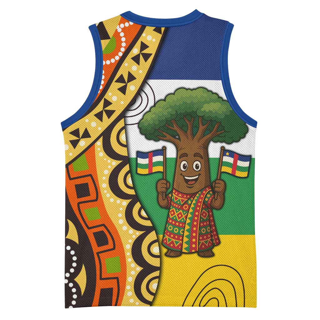 Central African Republic Basketball Jersey with Cartoon Baobab Design and Flag Pattern - Wonder Print Shop