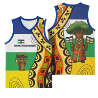 Central African Republic Basketball Jersey with Cartoon Baobab Design and Flag Pattern - Wonder Print Shop
