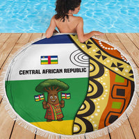 Central African Republic Beach Blanket with Cartoon Baobab Design and Flag Pattern - Wonder Print Shop
