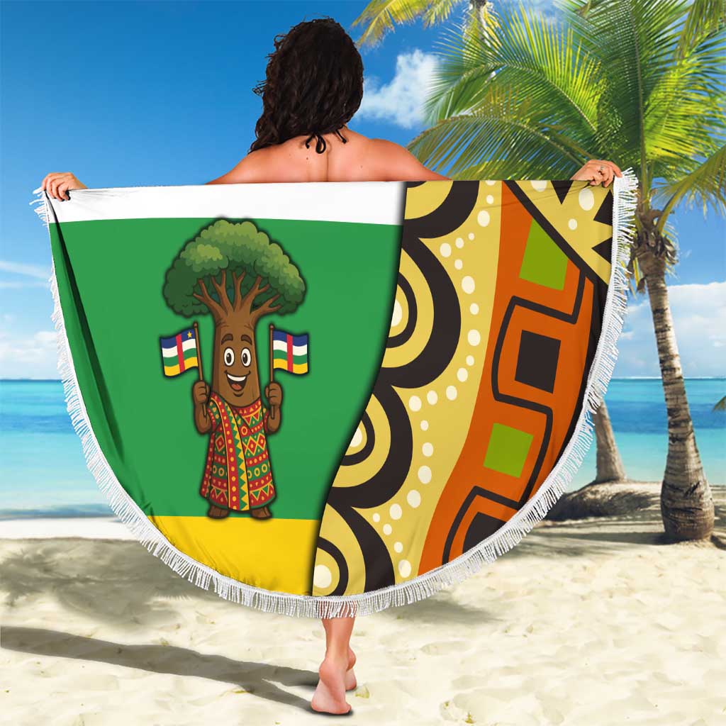 Central African Republic Beach Blanket with Cartoon Baobab Design and Flag Pattern - Wonder Print Shop
