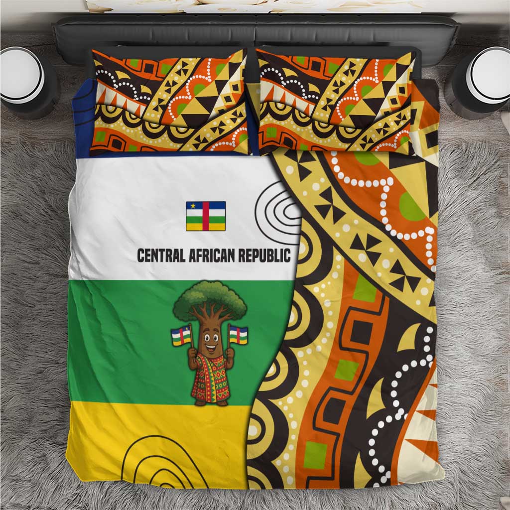 Central African Republic Bedding Set with Cartoon Baobab Design and Flag Pattern - Wonder Print Shop