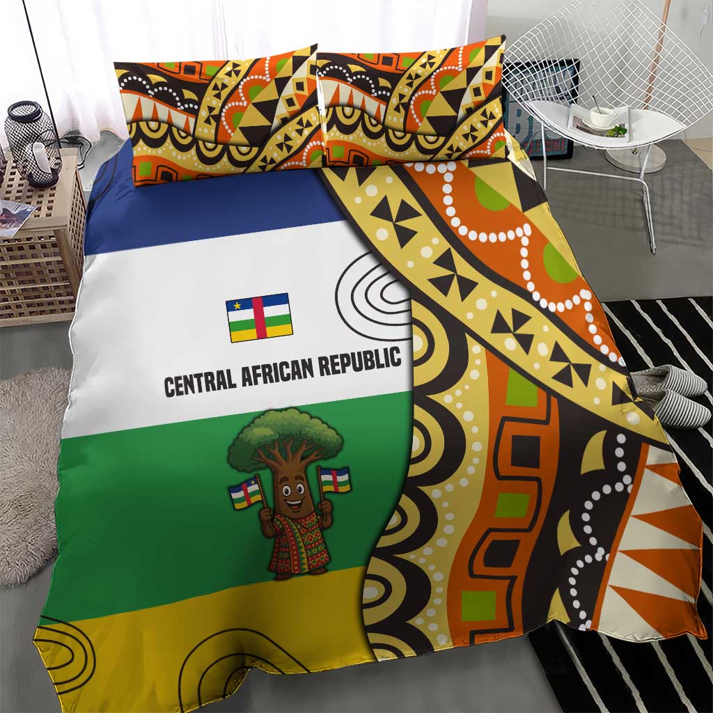 Central African Republic Bedding Set with Cartoon Baobab Design and Flag Pattern - Wonder Print Shop