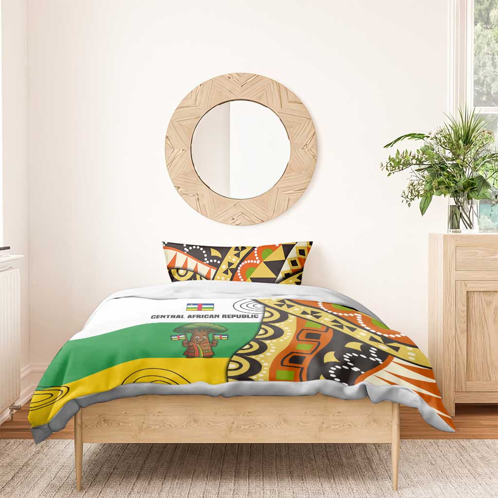 Central African Republic Bedding Set with Cartoon Baobab Design and Flag Pattern - Wonder Print Shop