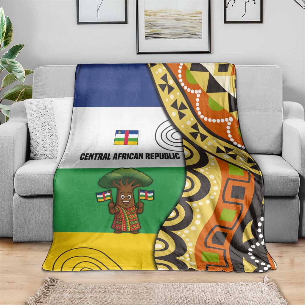 Central African Republic Blanket with Cartoon Baobab Design and Flag Pattern - Wonder Print Shop