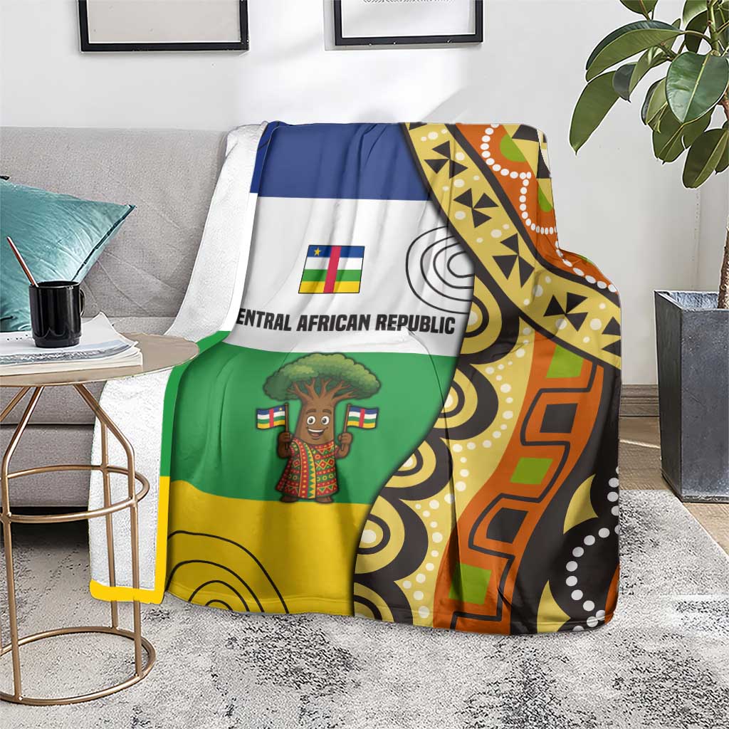 Central African Republic Blanket with Cartoon Baobab Design and Flag Pattern - Wonder Print Shop