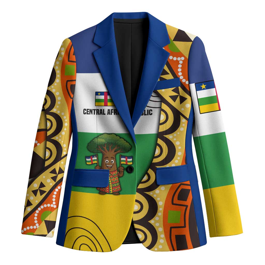 Central African Republic Blazer with Cartoon Baobab Design and Flag Pattern - Wonder Print Shop