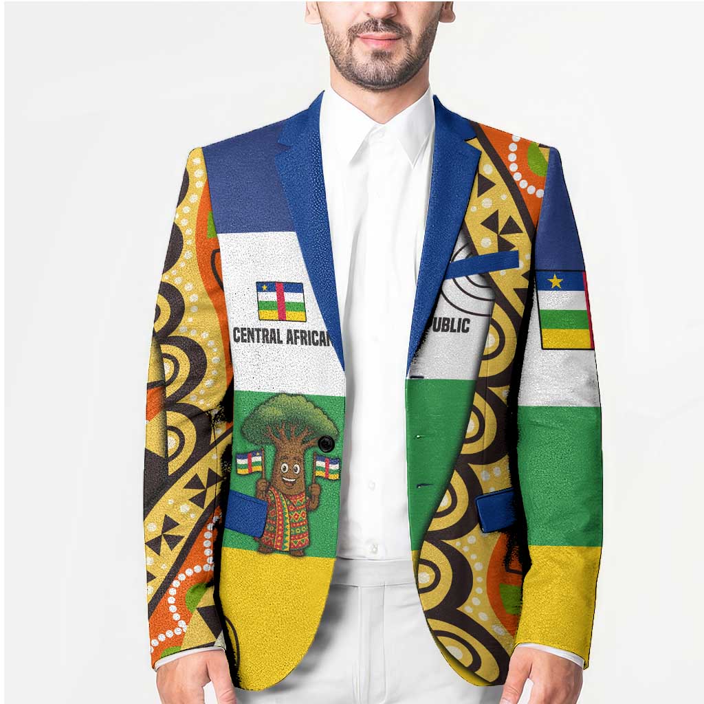 Central African Republic Blazer with Cartoon Baobab Design and Flag Pattern - Wonder Print Shop