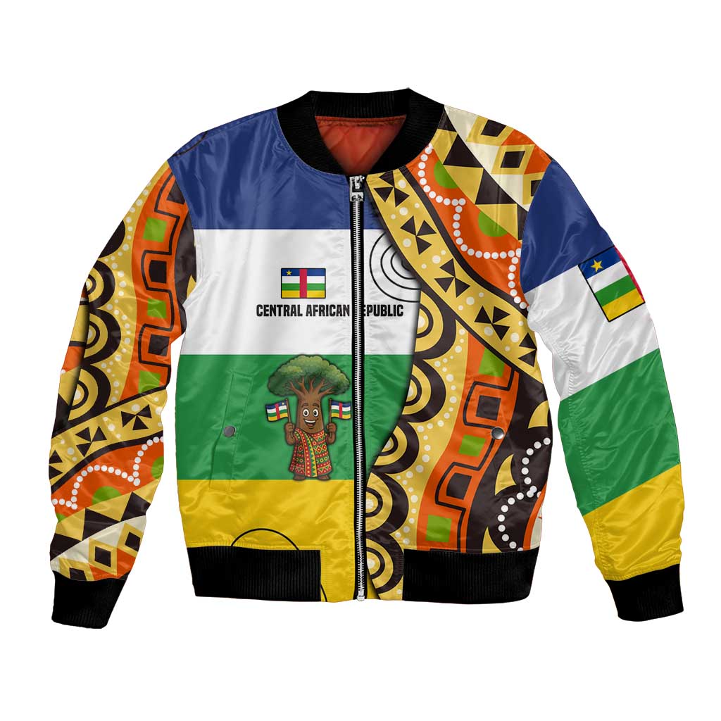 Central African Republic Bomber Jacket with Cartoon Baobab Design and Flag Pattern - Wonder Print Shop