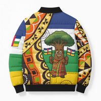 Central African Republic Bomber Puffer Jacket with Cartoon Baobab Design and Flag Pattern - Wonder Print Shop