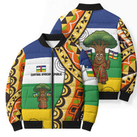 Central African Republic Bomber Puffer Jacket with Cartoon Baobab Design and Flag Pattern - Wonder Print Shop