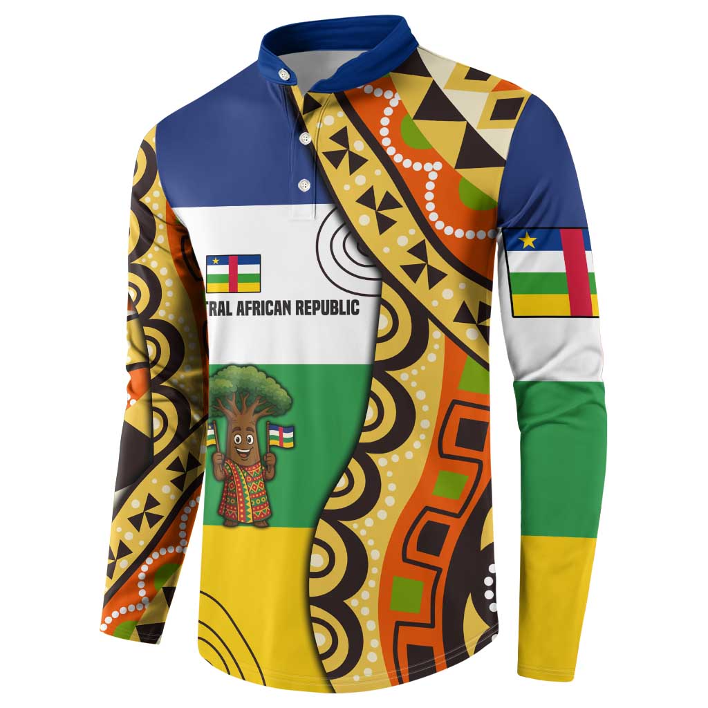Central African Republic Button Sweatshirt with Cartoon Baobab Design and Flag Pattern - Wonder Print Shop