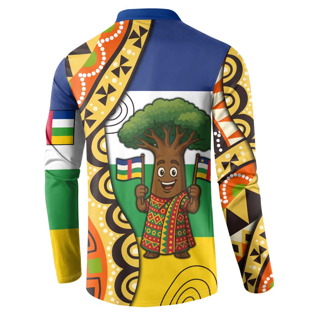 Central African Republic Button Sweatshirt with Cartoon Baobab Design and Flag Pattern - Wonder Print Shop