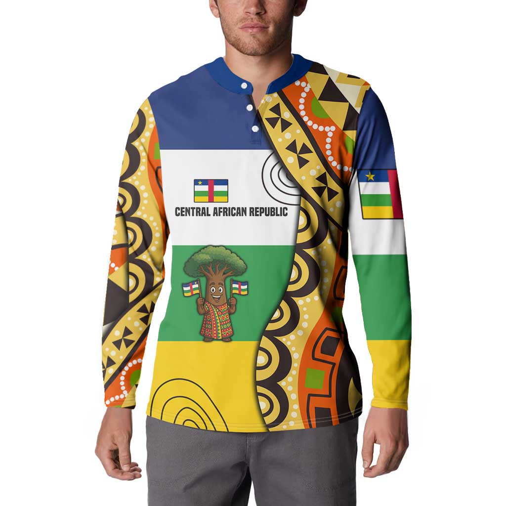 Central African Republic Button Sweatshirt with Cartoon Baobab Design and Flag Pattern - Wonder Print Shop