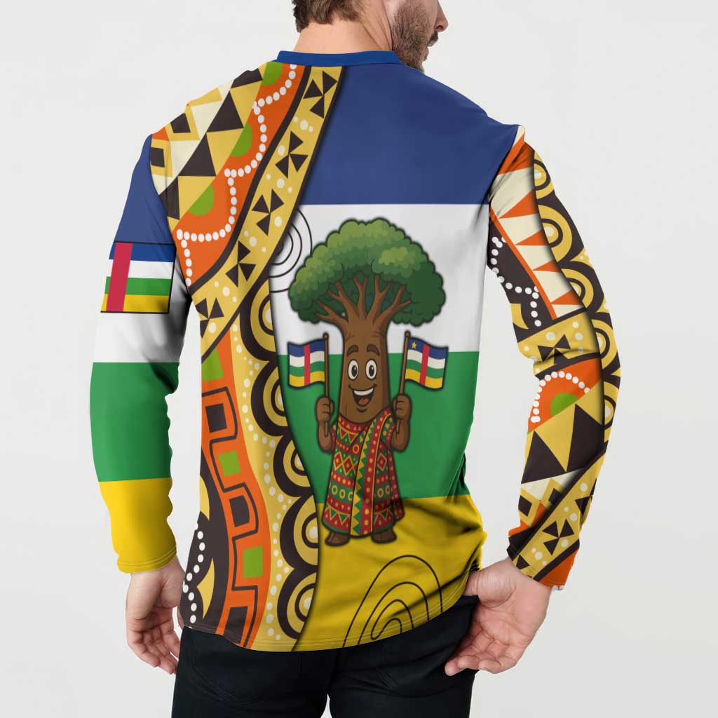 Central African Republic Button Sweatshirt with Cartoon Baobab Design and Flag Pattern - Wonder Print Shop