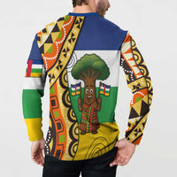 Central African Republic Button Sweatshirt with Cartoon Baobab Design and Flag Pattern - Wonder Print Shop
