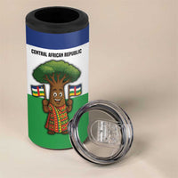 Central African Republic 4 in 1 Can Cooler Tumbler with Cartoon Baobab Design and Flag Pattern - Wonder Print Shop