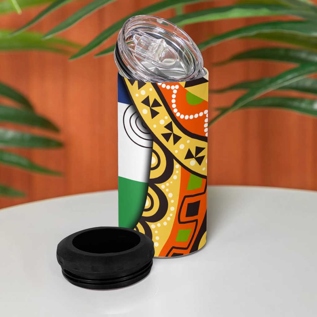 Central African Republic 4 in 1 Can Cooler Tumbler with Cartoon Baobab Design and Flag Pattern - Wonder Print Shop
