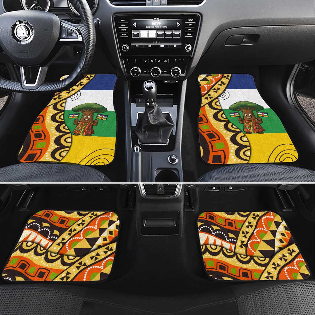 Central African Republic Car Mats with Cartoon Baobab Design and Flag Pattern - Wonder Print Shop