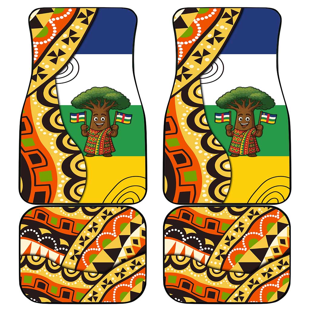 Central African Republic Car Mats with Cartoon Baobab Design and Flag Pattern - Wonder Print Shop