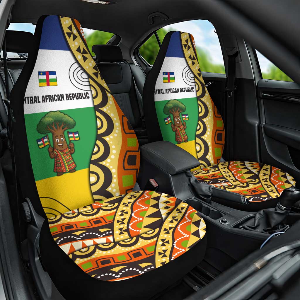 Central African Republic Car Seat Cover with Cartoon Baobab Design and Flag Pattern - Wonder Print Shop