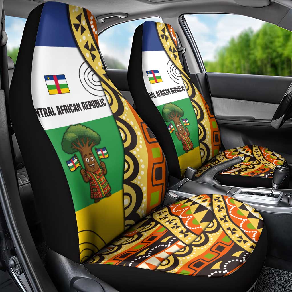 Central African Republic Car Seat Cover with Cartoon Baobab Design and Flag Pattern - Wonder Print Shop