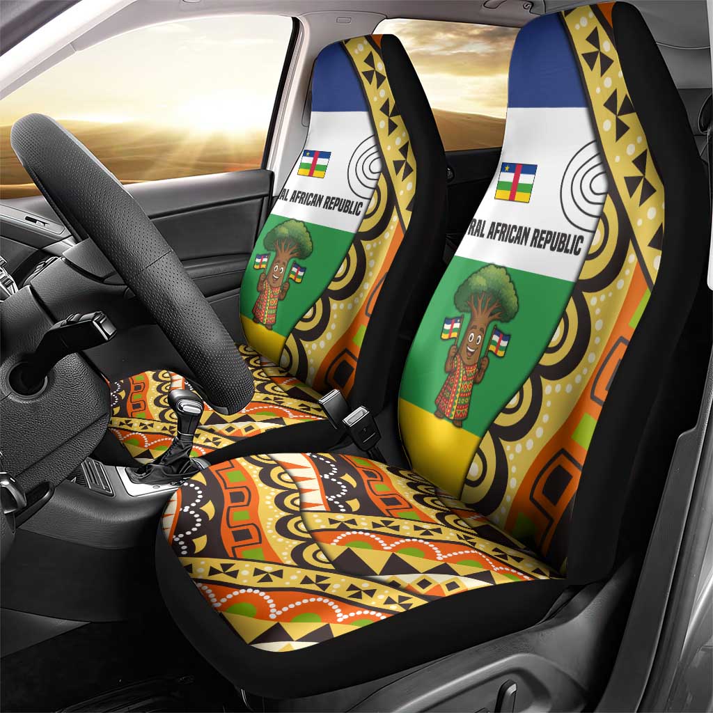 Central African Republic Car Seat Cover with Cartoon Baobab Design and Flag Pattern - Wonder Print Shop
