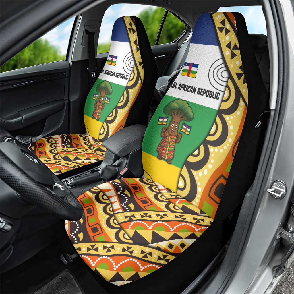 Central African Republic Car Seat Cover with Cartoon Baobab Design and Flag Pattern - Wonder Print Shop