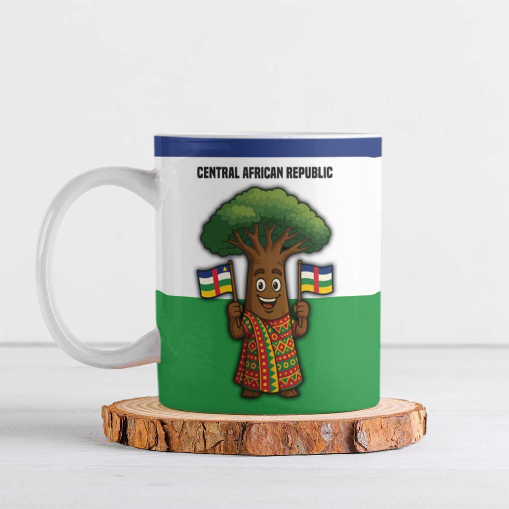 Central African Republic Ceramic Mug with Cartoon Baobab Design and Flag Pattern - Wonder Print Shop