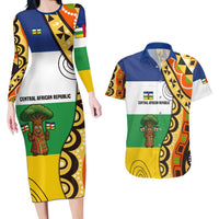 Central African Republic Couples Matching Long Sleeve Bodycon Dress and Hawaiian Shirt with Cartoon Baobab Design and Flag Pattern - Wonder Print Shop