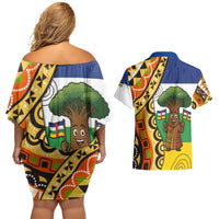 Central African Republic Couples Matching Off Shoulder Short Dress and Hawaiian Shirt with Cartoon Baobab Design and Flag Pattern - Wonder Print Shop