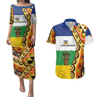 Central African Republic Couples Matching Puletasi and Hawaiian Shirt with Cartoon Baobab Design and Flag Pattern - Wonder Print Shop