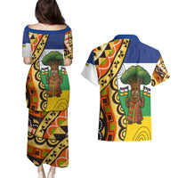 Central African Republic Couples Matching Puletasi and Hawaiian Shirt with Cartoon Baobab Design and Flag Pattern - Wonder Print Shop